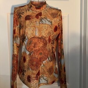 Sunflower Floral Long Sleeve Sheer Top